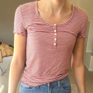 Red/white striped w ruffled sleeves/bottom